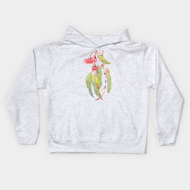 Flowering Silver Princess Eucalyptus Watercolor Kids Hoodie by ZoyaArt